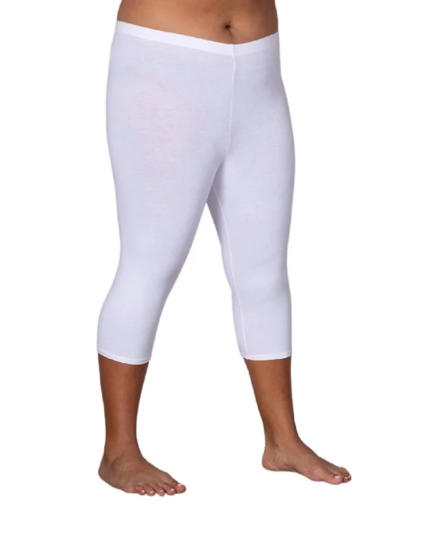 Floral Prints Autumn Selection Plus Size Cotton Jersey Capri Leggings In White