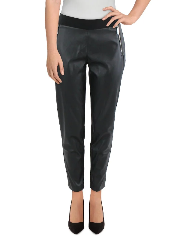 Refreshing Design Feminine Charm Plus Womens Faux Leather Ankle High-Waisted Pants