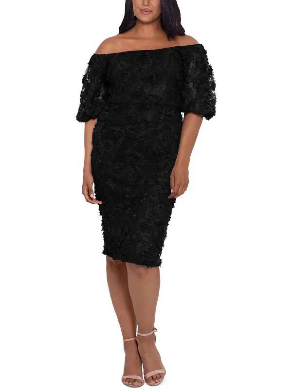 Personalized Clothing Autumn Selection Plus Womens Floral Knee-Length Cocktail and Party Dress