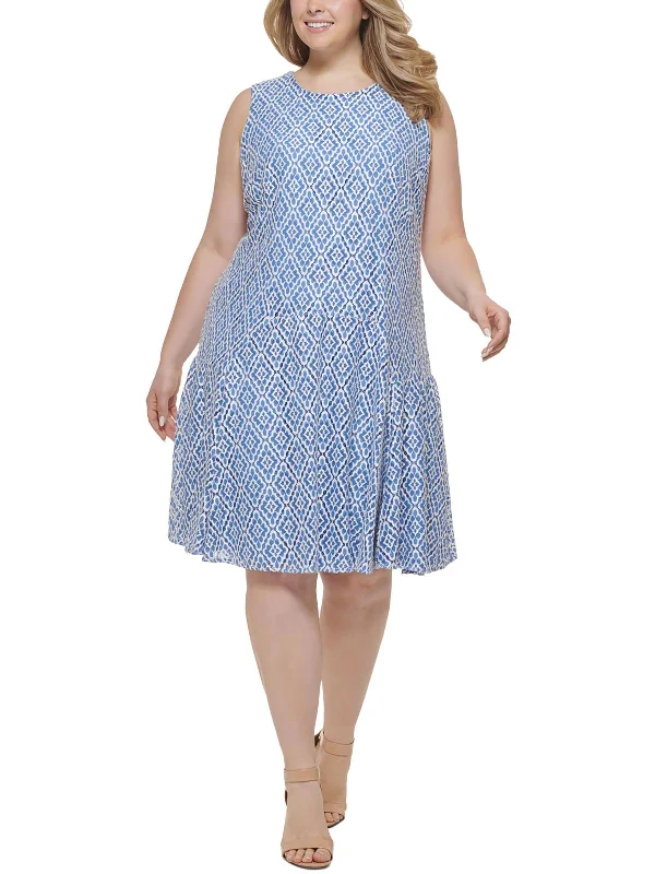 Warm Atmosphere Comfortable And Cold-proof Plus Womens Lace Diamond Print Fit & Flare Dress