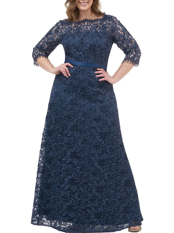 Classic Retro French Style Plus Womens Lace Long Evening Dress