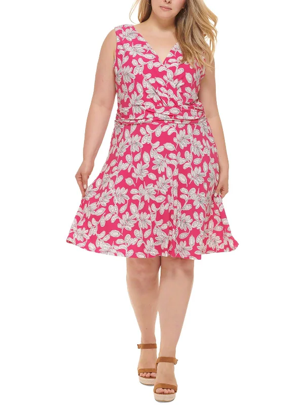 High-quality Styles Denim Design Plus Womens Printed Knee-Length Fit & Flare Dress