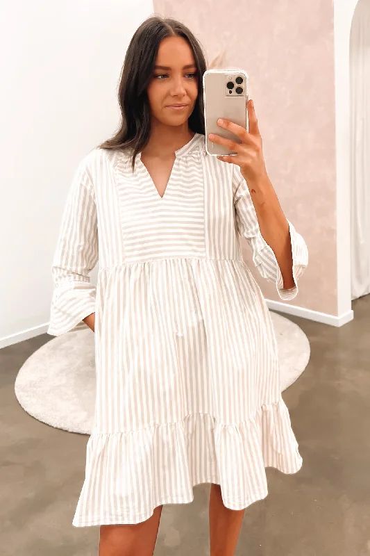 Exclusive Customization Retro Fashion Poe Mini Dress Latte Stripe