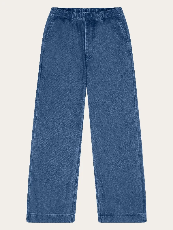 High Street Design Classic Retro POSEY wide mid-rise elastic waistband denim pant - GOTS/Vegan - Dark Blue denim
