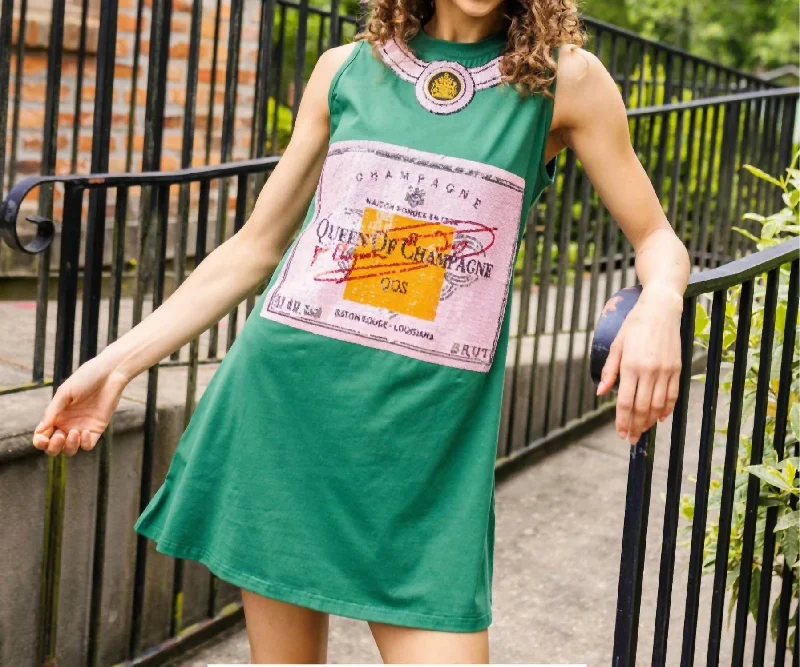 Classic style Queen Of Champagne Tank Tee Dress In Green