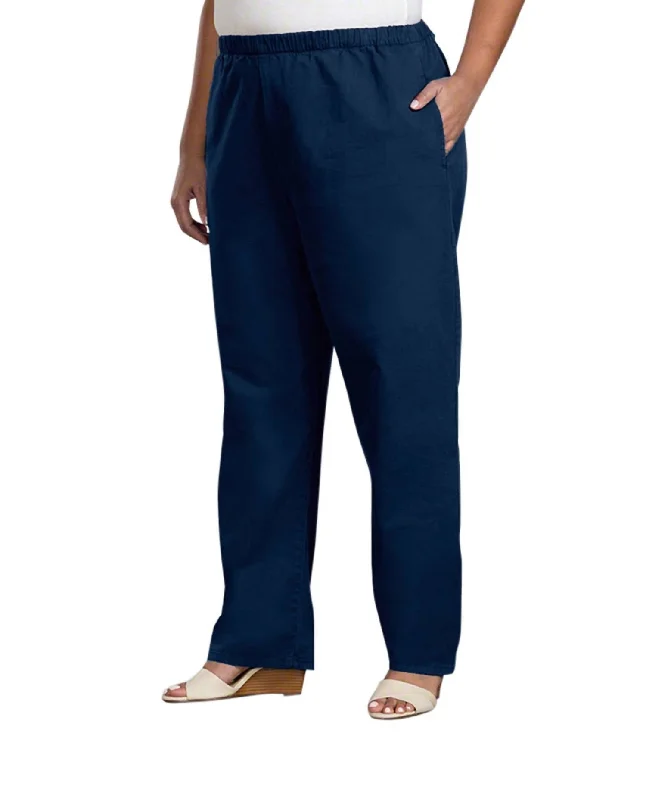 Party Wear Relaxed Leg Stretch Cotton Twill Pants - Plus In Navy