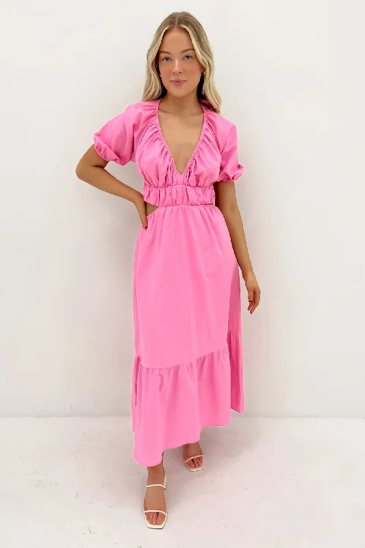 Street Vertical And Horizontal Design Sally Midi Dress Pink