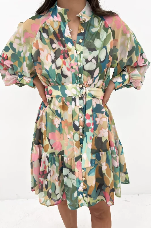 Retro Prints Street Charm Sayla Mini Dress Green Multi