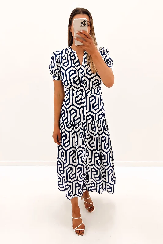 Versatile Items Retro Fashion Sharee Midi Dress Navy