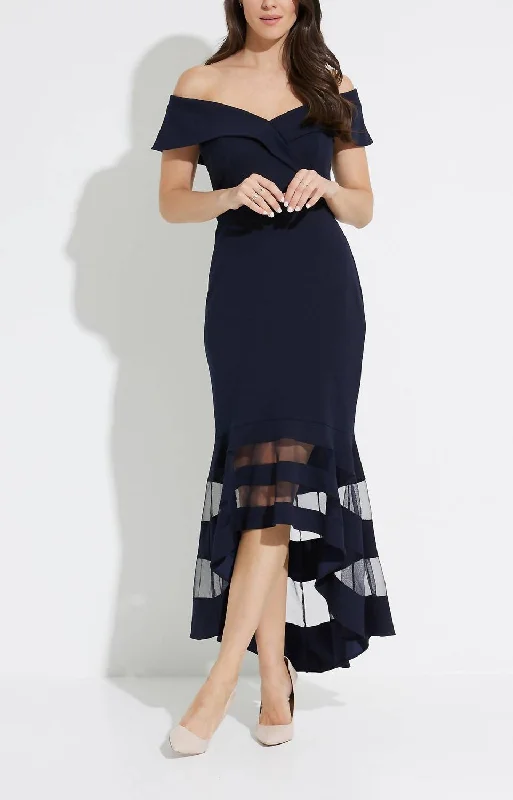 Black And White Style Sheer Panel Dress In Midnight Blue