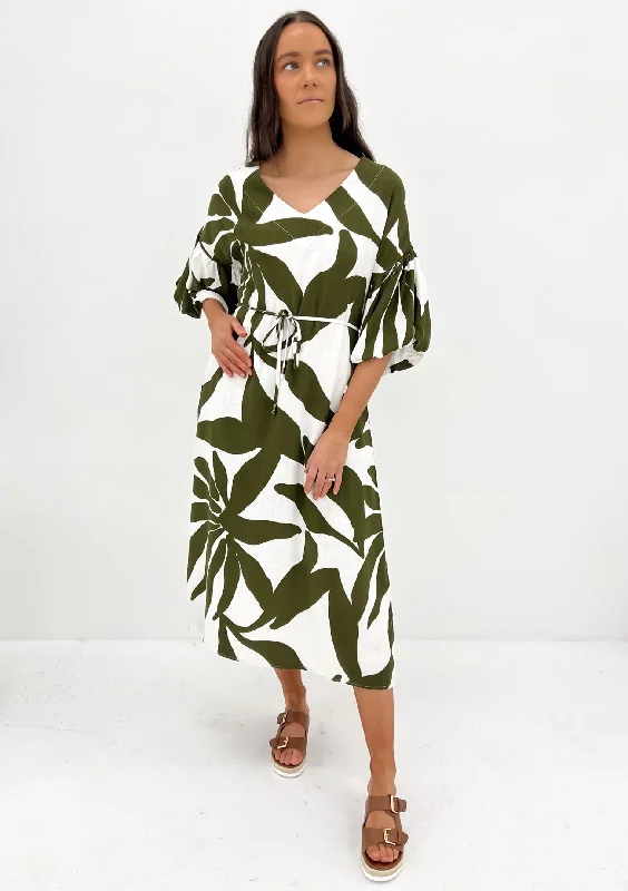 Fashion Selection Classic Series Shira Midi Dress Khaki White