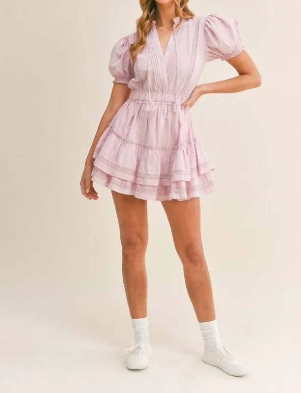 Retro Literary Style Tatum Ruffle Mini Dress In Lavender