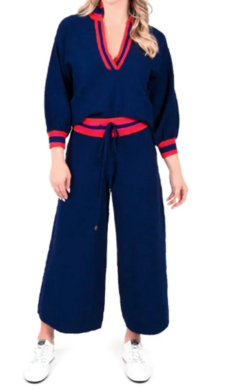 Round neck design Teddy Trouser In Bleu Mono