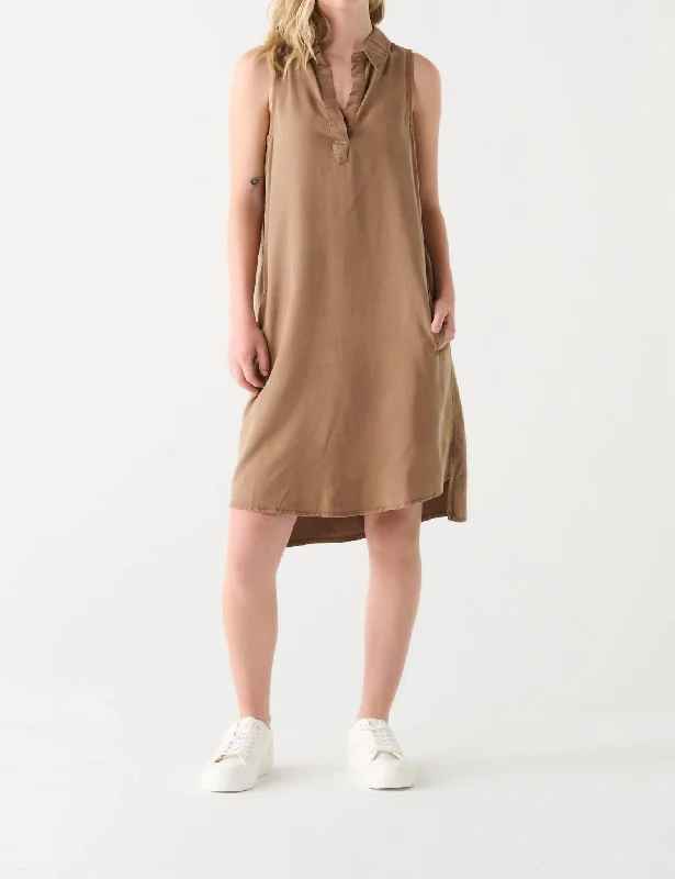 Breathable Design Tencel Mini Dress In Mocha