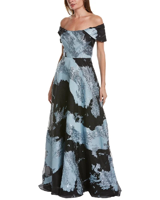 Street Style Teri Jon by Rickie Freeman Off-The-Shoulder Gown