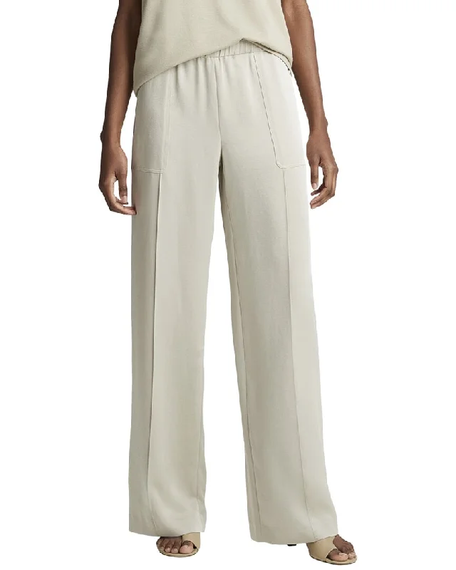 High Street Style Luxury Temperament Vince Shiny Zip Trim Wide Leg Pull On Pant