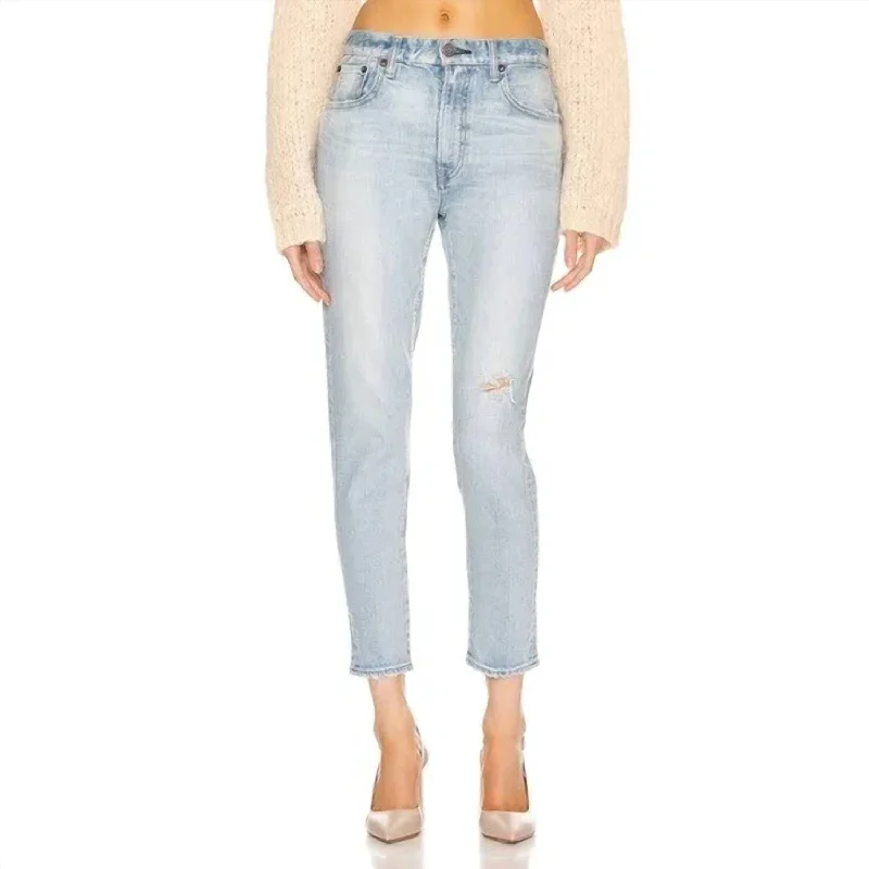 French Style French Retro Vintage Hillrose Jean In Light Blue