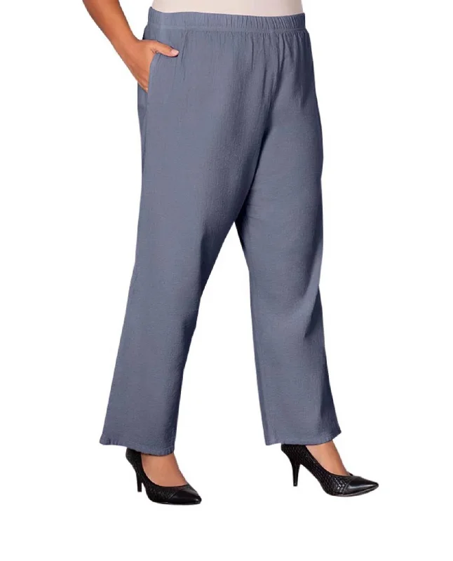Feminine Charm Designer Style Wide Leg Crinkle Cotton Pants - Plus In Gray