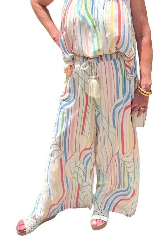 Party Wear Wide Leg Flowy Pants In Multi Santa Barbara Print