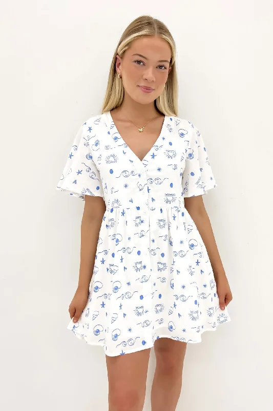 End Of The Year Romantic And Fresh William Mini Dress Blue Seaside