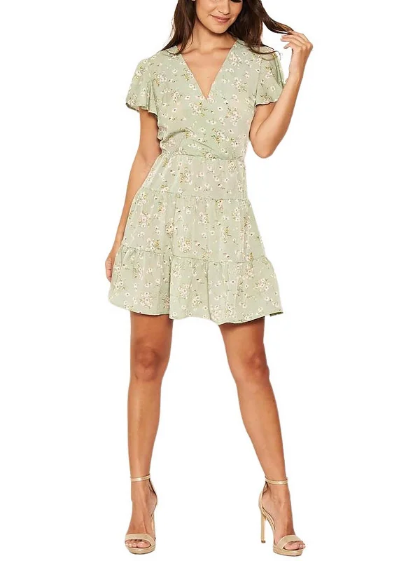 Sports And Leisure Street Cool Womens Boho Floral Print Mini Dress