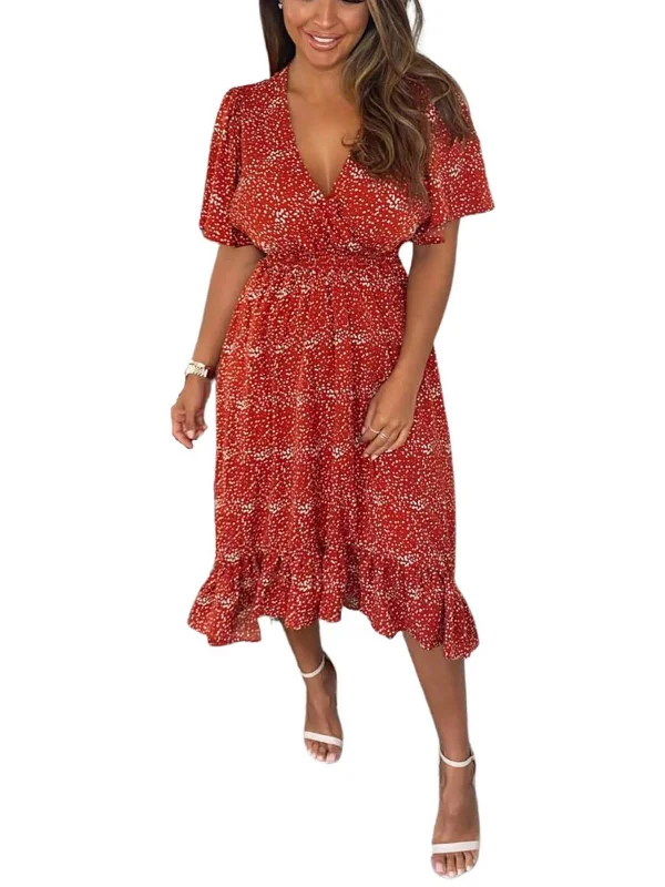Youthful Street Fashion Lively And Youthful Womens Dot Print Asymmetric Midi Dress