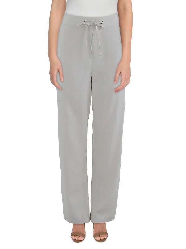 Simple Matching Ethnic Style Womens Drawstring Hem Linen Wide Leg Pants