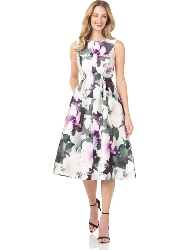Elegant Design Simple Matching Womens Floral Midi Cocktail and Party Dress