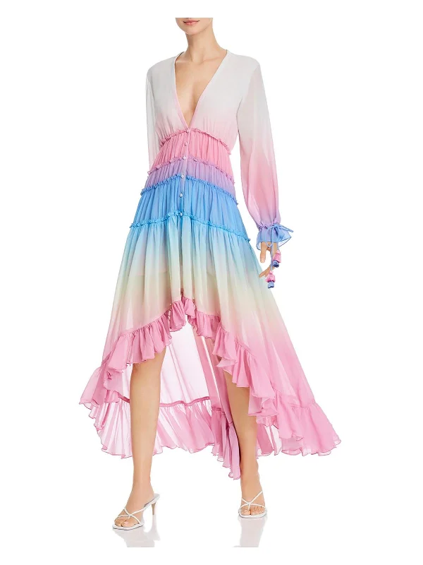 Fashionable And Fashionable British Fashion Womens Ruffled Ombre Maxi Dress