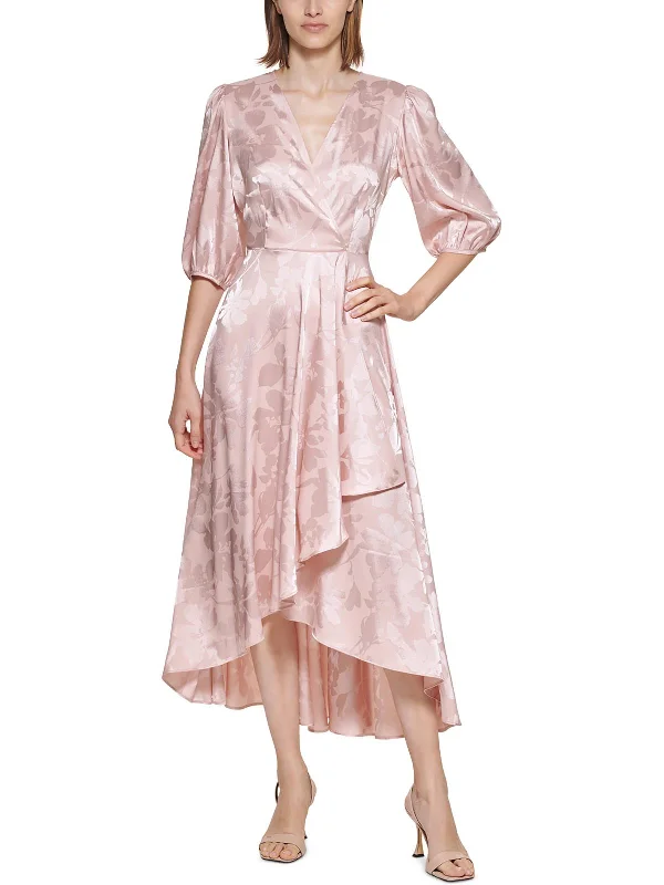 Elegant Design Comfortable And Cold-proof Womens Satin Tea-Length Wrap Dress
