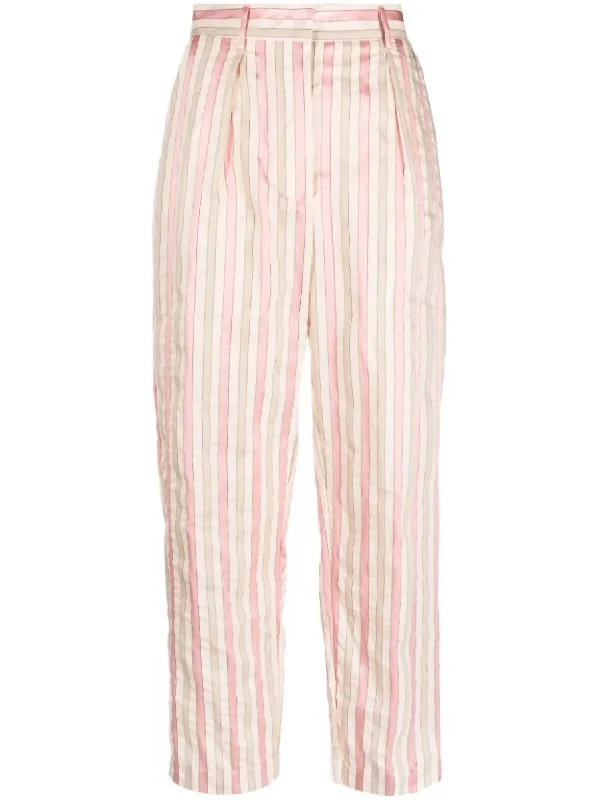 Short Design Comfortable Design Women's Viscose Cotton Popline Stripe Pants In Rose Short Design Comfortable Design Women's Viscose Cotton Popline Stripe Pants In Rose