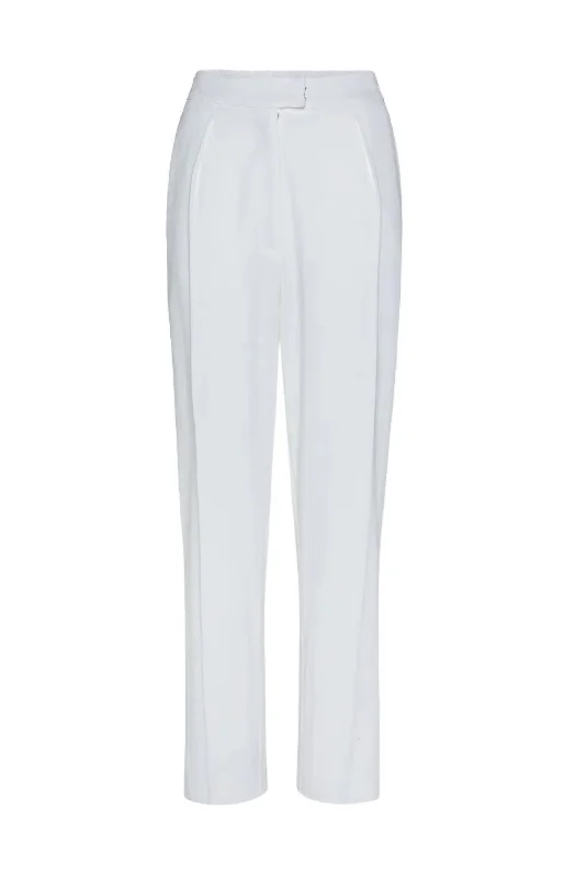 British Style Warm And Comfortable Women's Viscose Wool Structured High Waist Pants In Blanco British Style Warm And Comfortable Women's Viscose Wool Structured High Waist Pants In Blanco