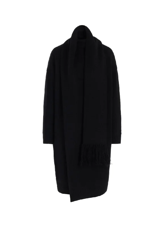 End Of The Year Romantic And Fresh JERSEY FRINGE LONG BIG PULLOVER WITH SCARF