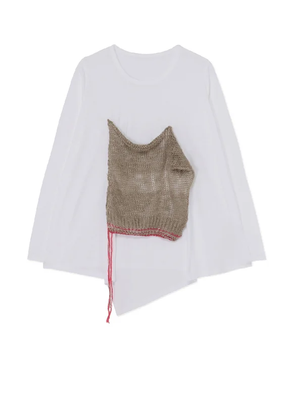 Lazy Home Celebrity Must-have COTTON LONG SLEEVE T-SHIRT WITH KNITTED LINEN DETAIL