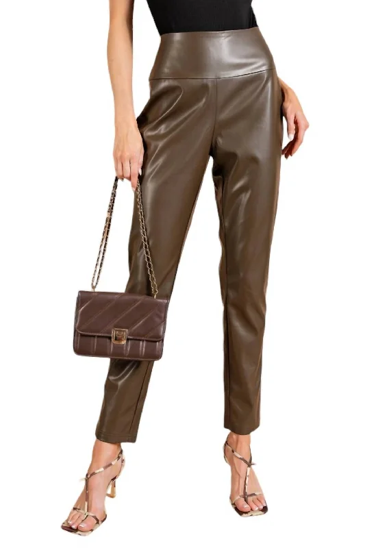 Youthful Vitality Elegant And Charming Faux Leather High Waist Leggings In Olive